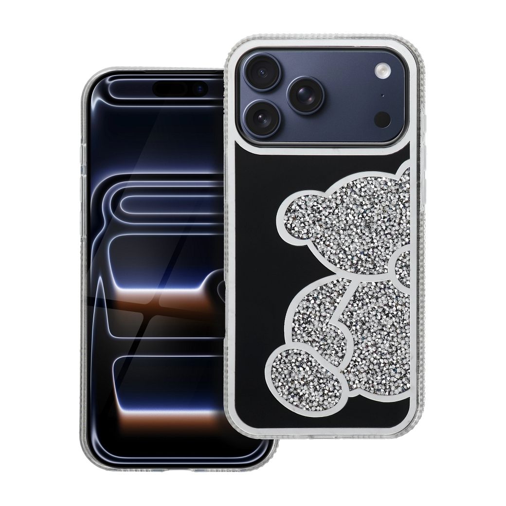 Suojakuori iPhone 17 PRO MAX:lle Teddy Bear hopeinen