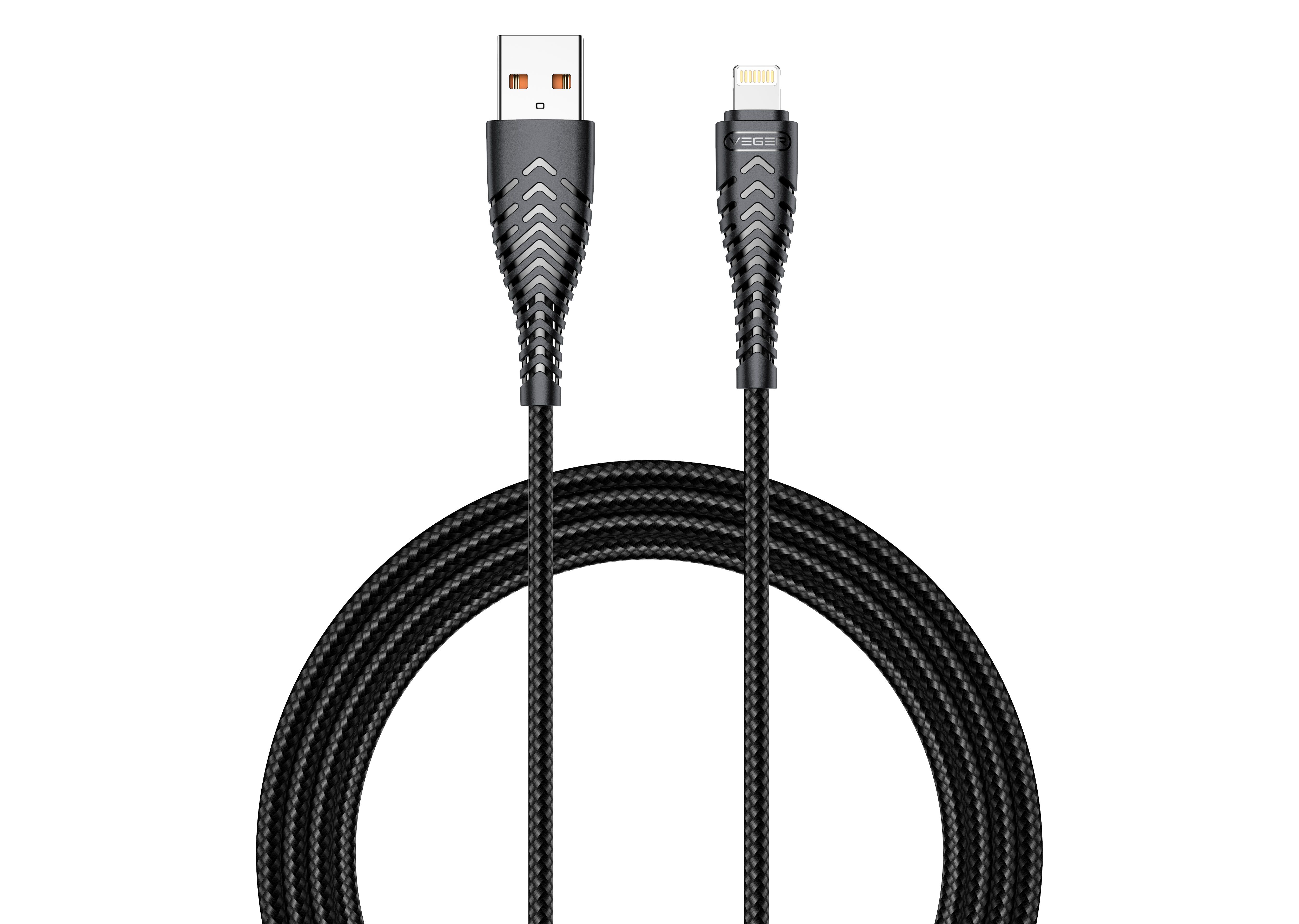 Kaapeli USB A - Lightning VEGER 2,4A V105 1,2 m musta