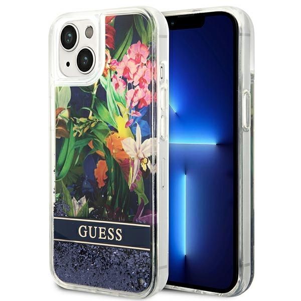 Guess GUHCP14SLFLSB iPhone 14 6.1 "blue / blue hardcase Flower Liquid Glitter