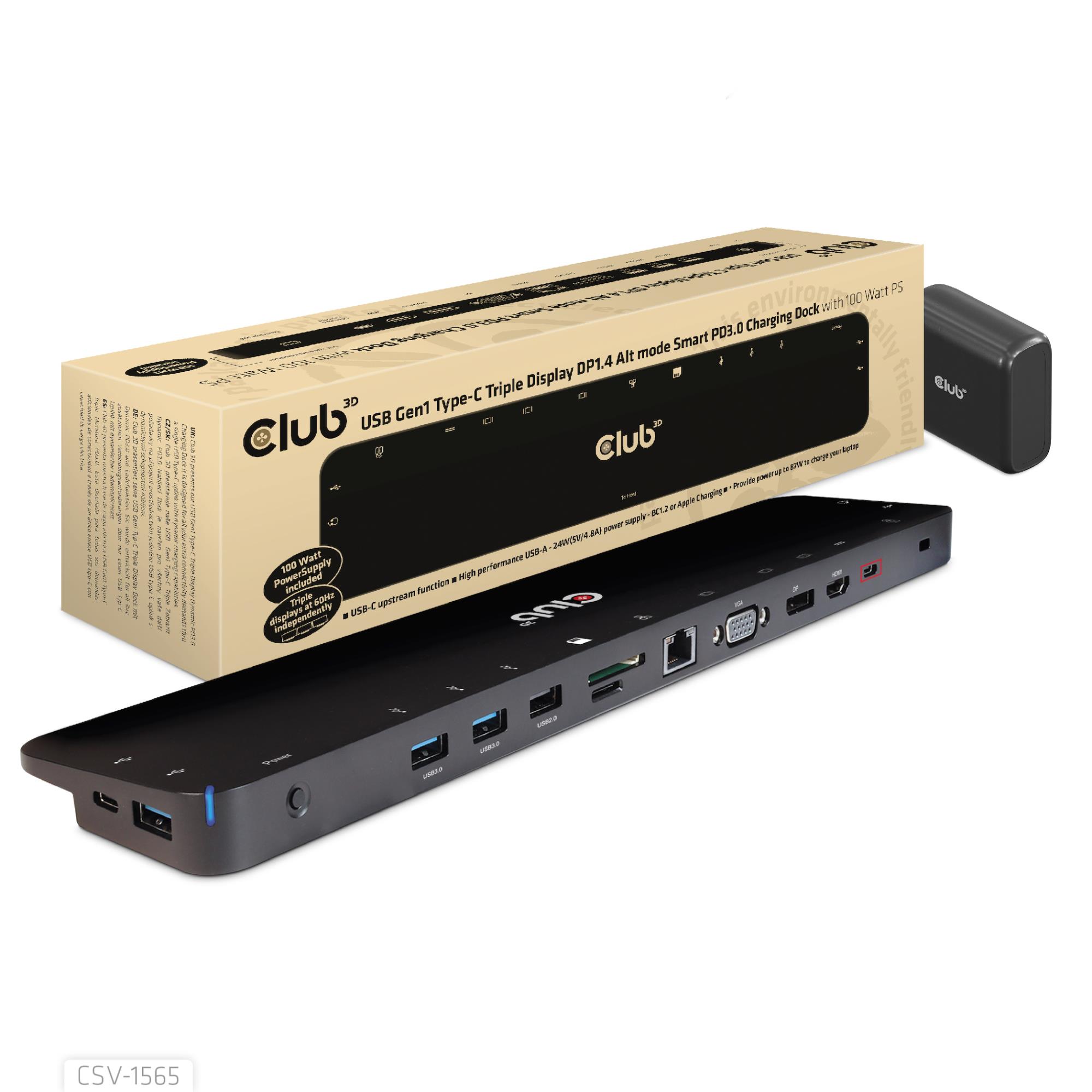 KANNETTAVAN LISÄVARUSTE TELAKOINTIASEMA/USB-C 100 W CSV-1565 CLUB3D