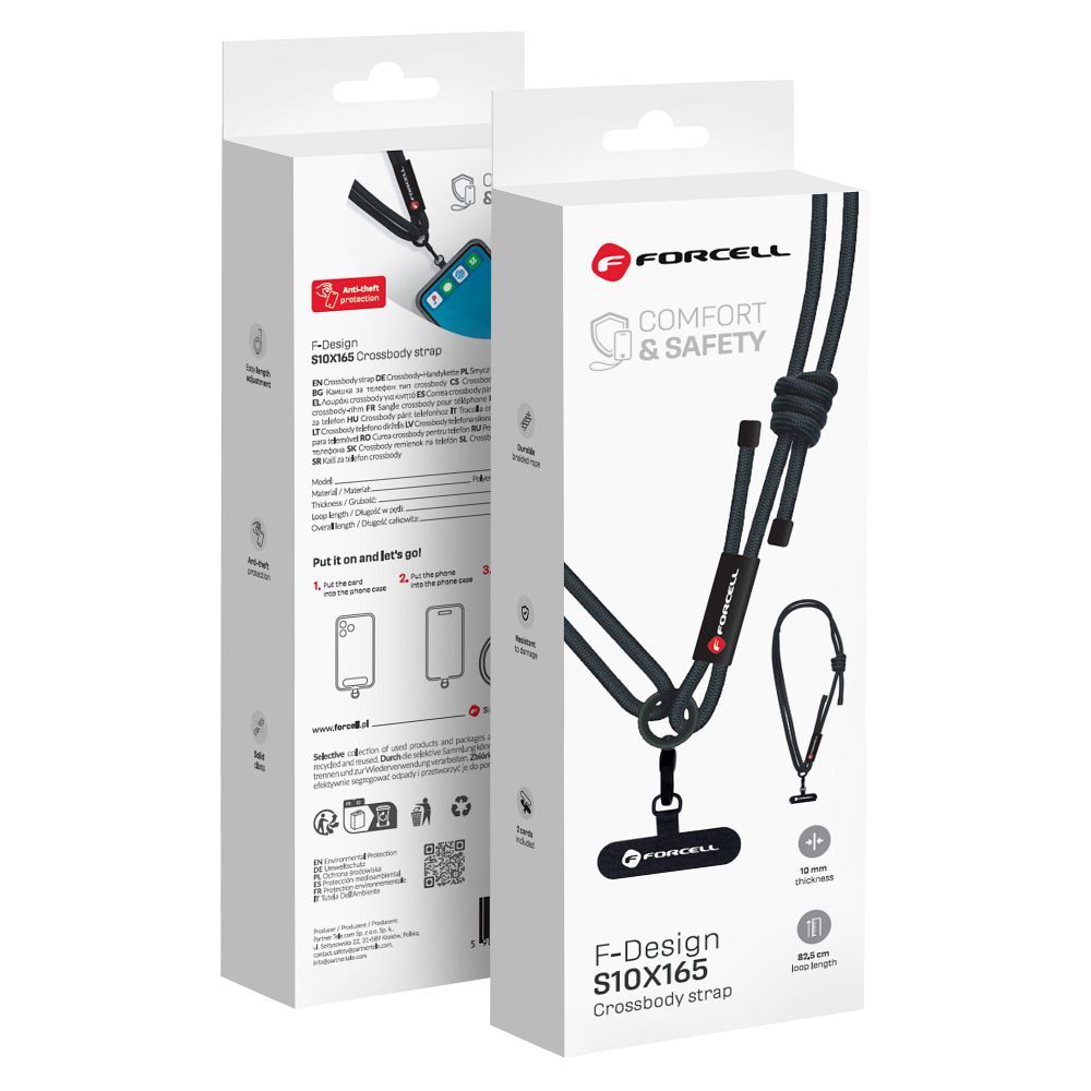 Forcell F-DESIGN S10X165 olkahihna puhelimelle säädettävällä pituudella (max 82,5cm silmukassa) musta