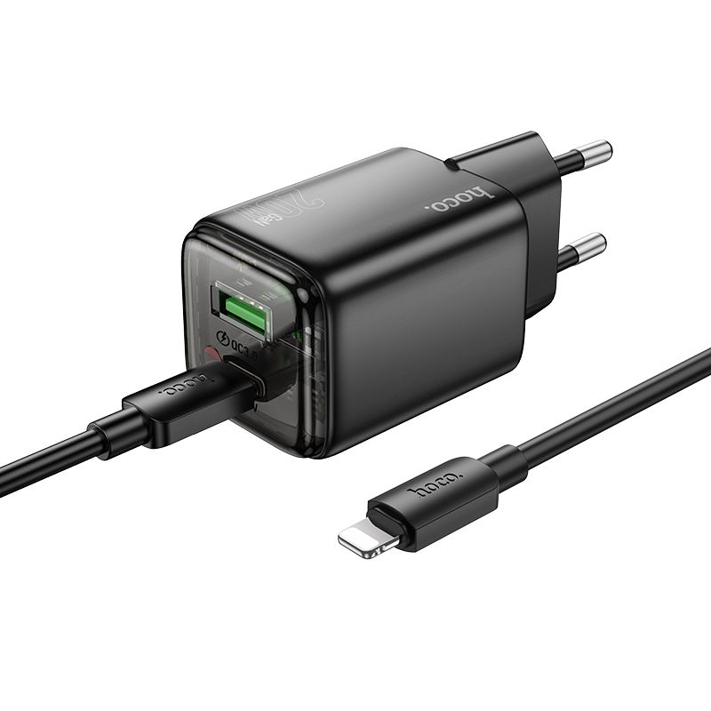 Puhelinlaturi Hoco USB A + USB C QC3.0 PD 3A 20W + kaapeli USB C - Lightning N52 musta