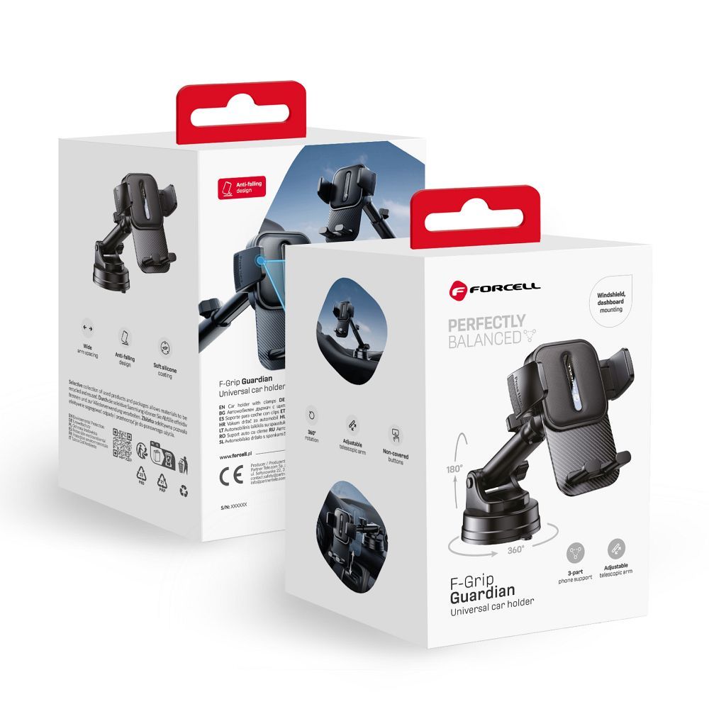 Autopidike puhelimelle Forcell F-Grip Guardian tuulilasiin / kojelautaan musta