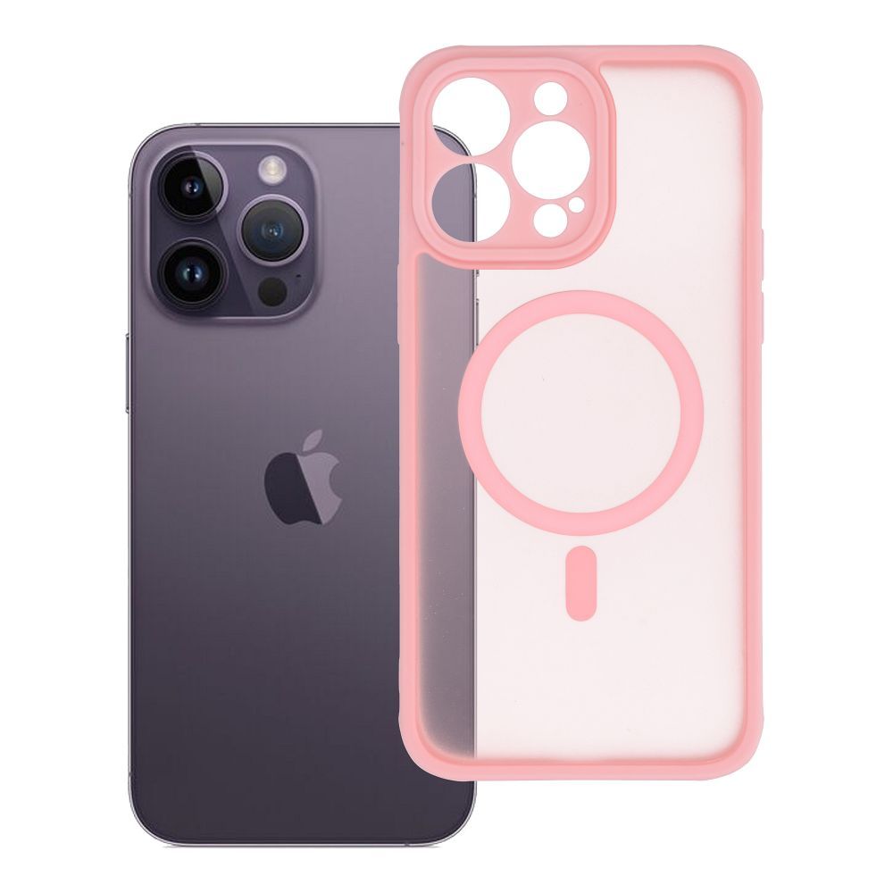 Suojakuori iPhone 14 PRO MAX:lle Full Matte Mag Cover yhteensopiva MagSafe vaaleanpunainen