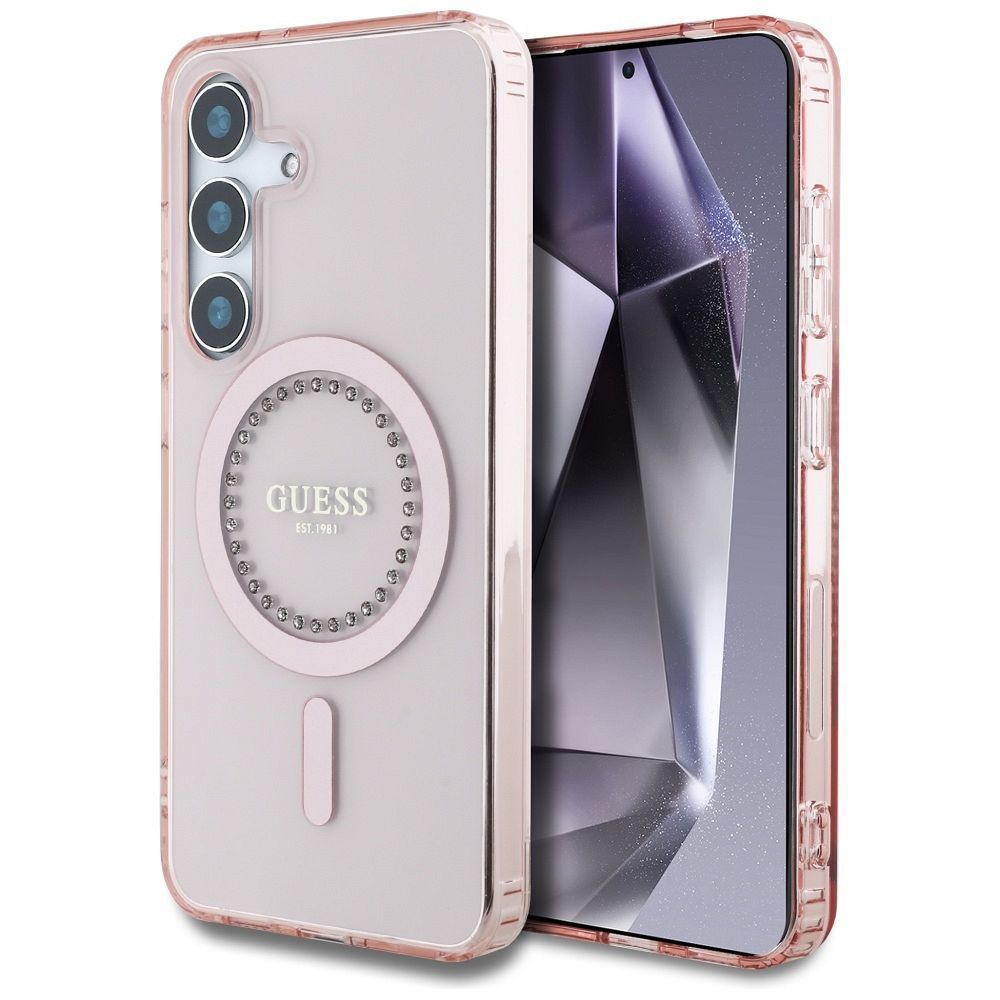 GUESS Suojakuori Samsung S25:lle GUHMS25SPFTDTEP (Magneettinen IML Rhinestones) Vaaleanpunainen