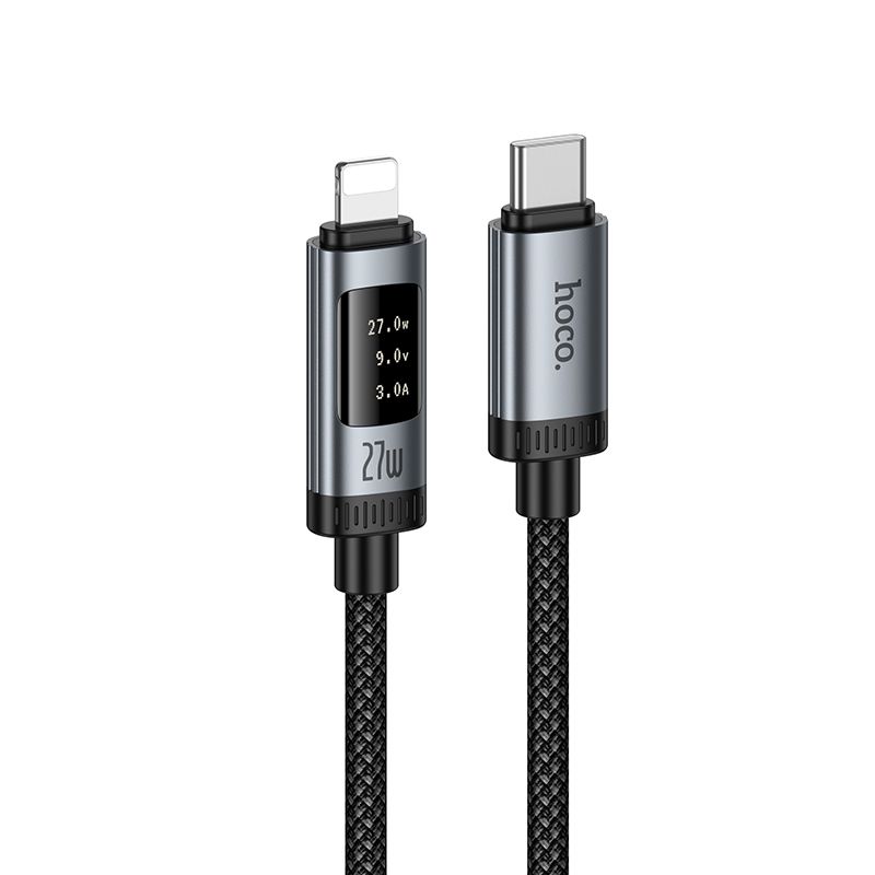 Hoco U148 datakaapeli digitaalisella näytöllä USB C - Lightning PD 27W 1,2 m musta