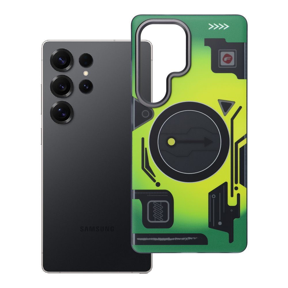 Suojakuori Samsung S25 ULTRA:lle Forcell F-Protect Levels Dual Layer 4D MagSafe-yhteensopiva Military Drop-Test cyber green