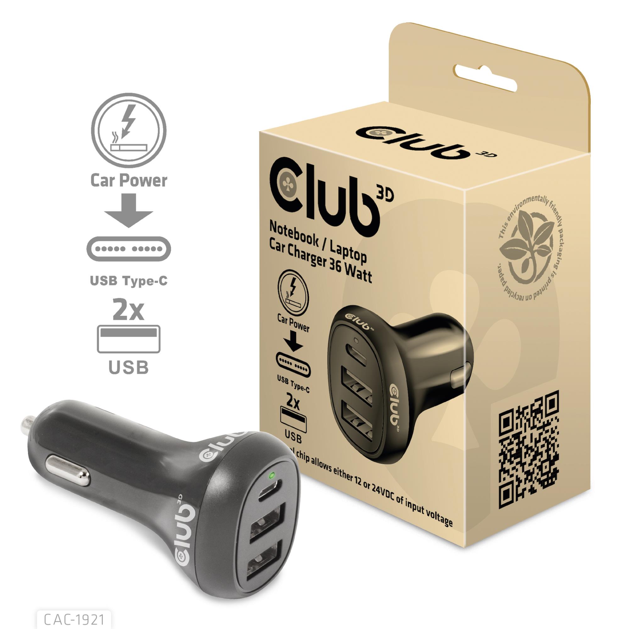 Kannettavan autolaturi 36 W, CAC-1921 CLUB3D