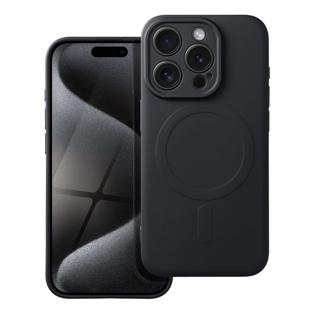Silikoninen Mag Cover iPhone 15 PRO:lle yhteensopiva MagSafen kanssa musta