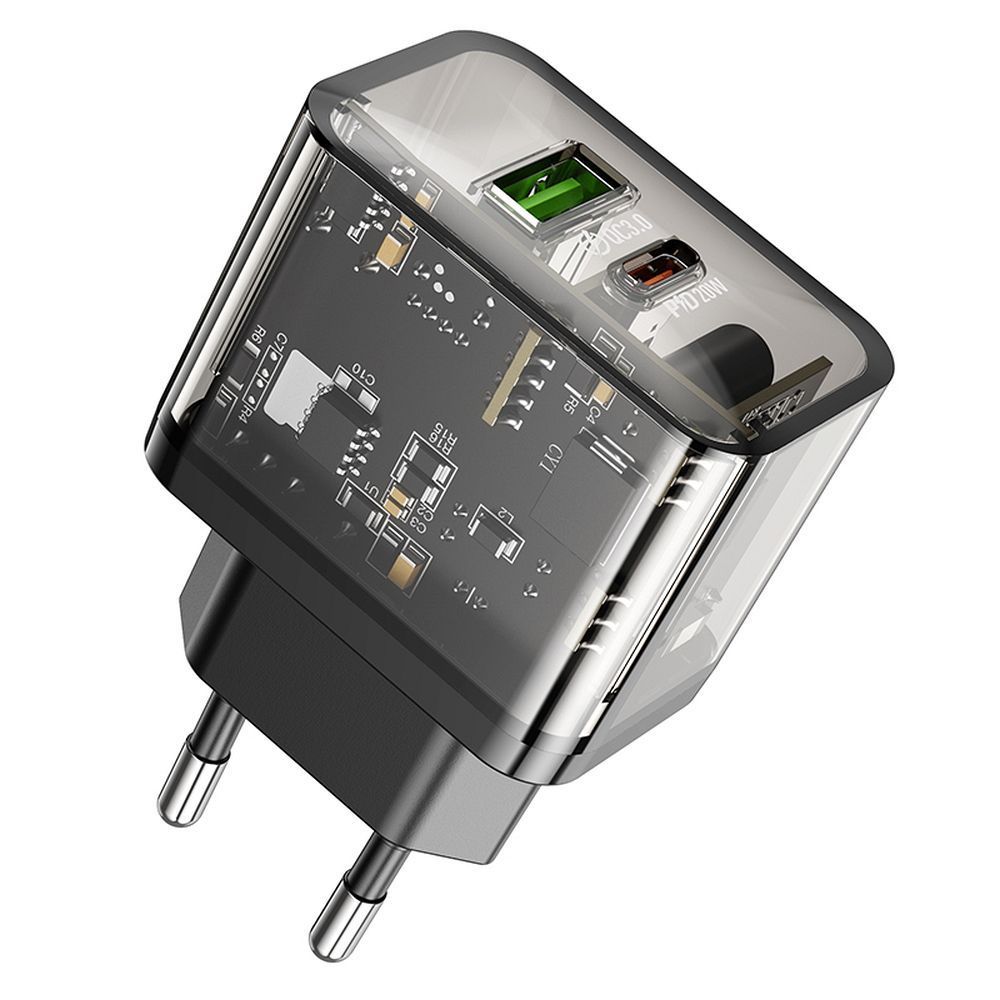 Puhelinlaturi Hoco USB A + USB C QC3.0 PD 3A 20W N34 läpinäkyvä