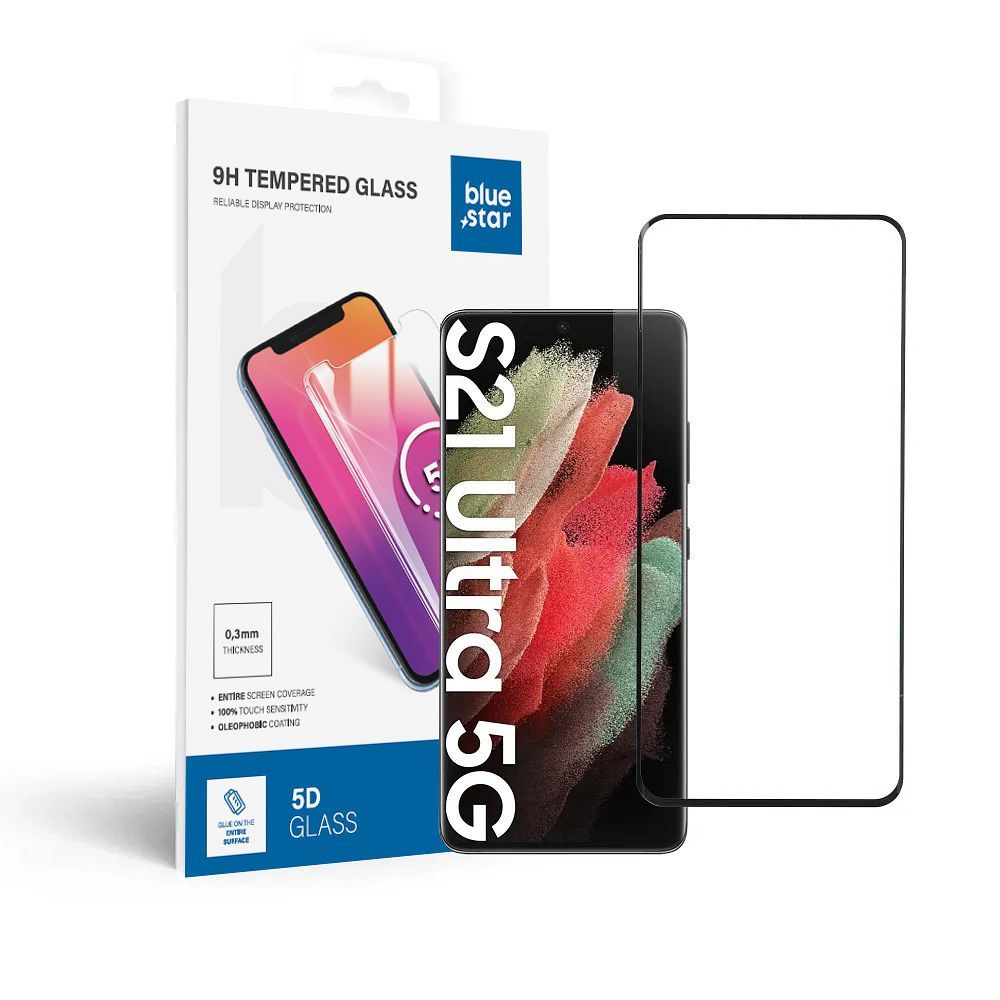 Suojalasi Blue Star - SAMSUNG Galaxy S21 Ultra koko pinta (täysliimaus/kuoriystävällinen) - musta