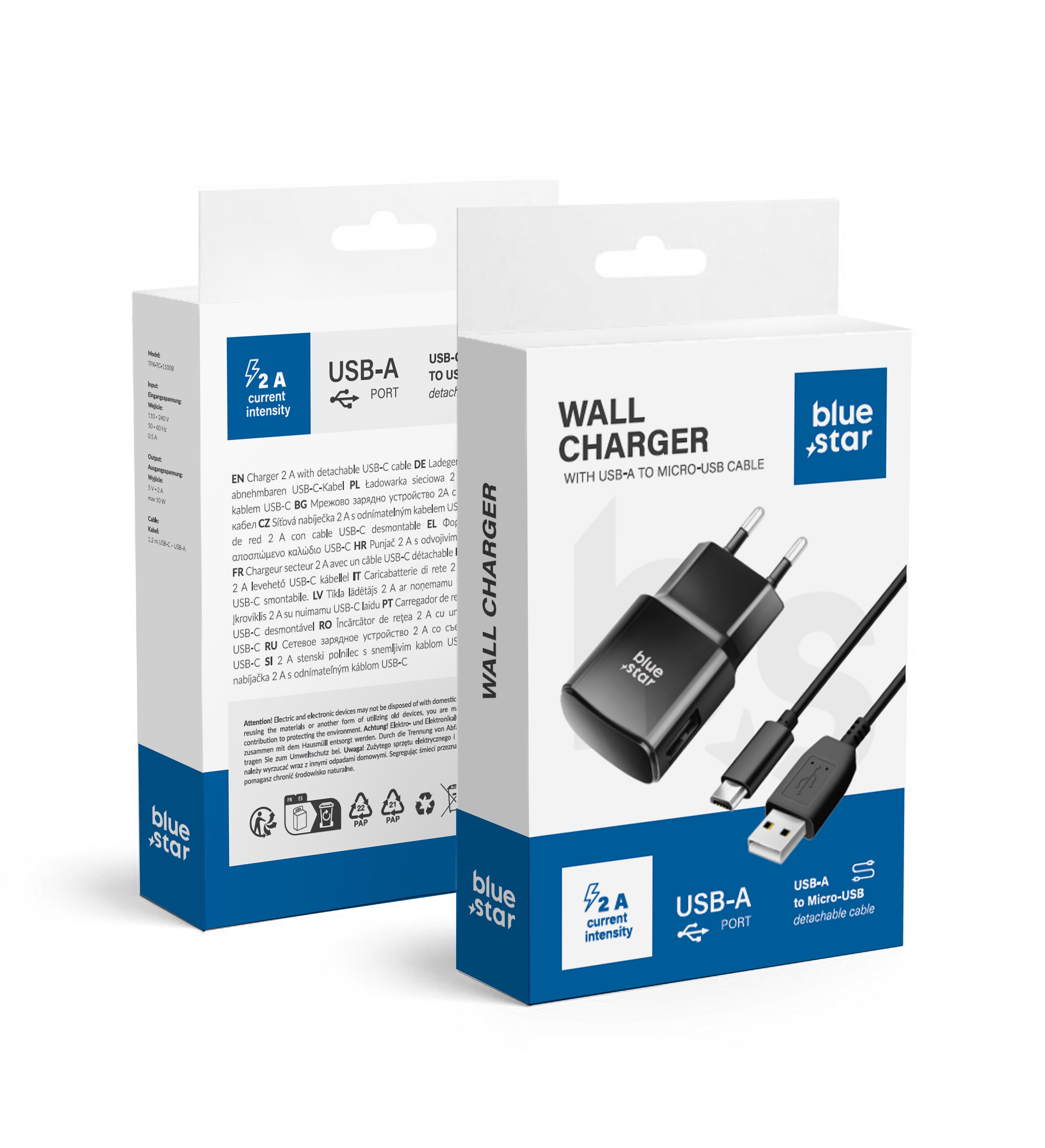 Puhelinlaturi Blue Star USB A 2A 10W + kaapeli USB A - Micro USB TFK-TC-1100B musta