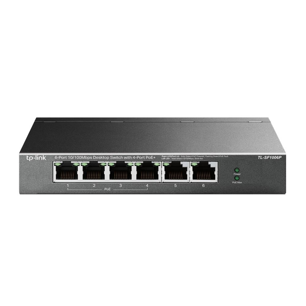 TP-Link TL-SF1006P -kytkin, pöytämalli, 6x 10/100Base-T, 4 PoE+-porttia