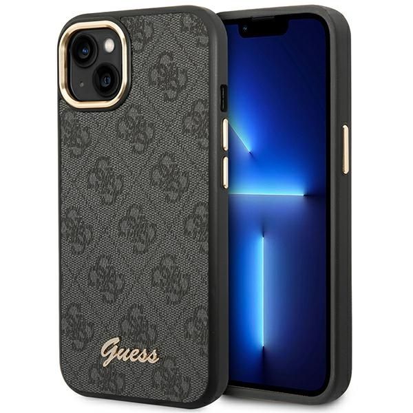 Guess Suojakuori iPhone 13 / 14 / 15 GUHCP14SHG4SHK (4G Vintage Gold Logo) musta