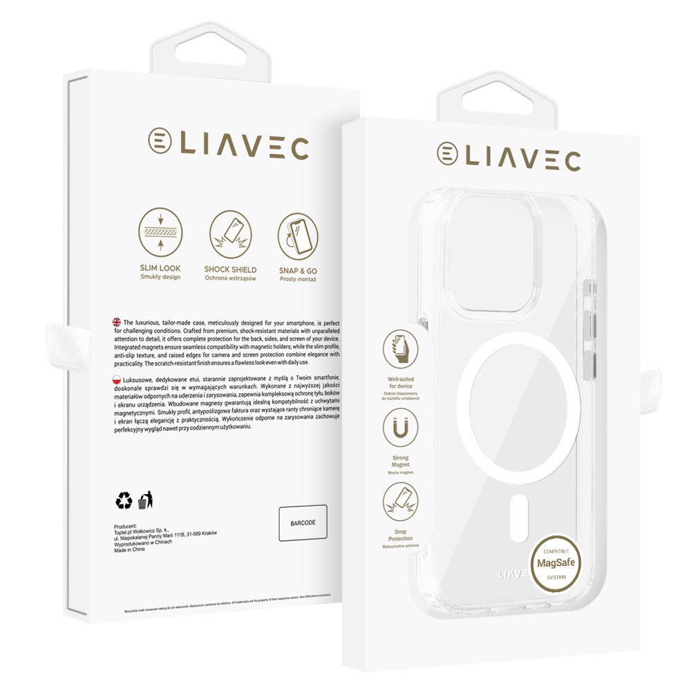 Liavec Glossy Magsafe läpinäkyvä suojakuori iPhone 13 Pro:lle valkoinen