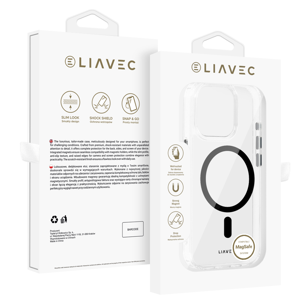 Liavec Glossy Magsafe läpinäkyvä suojakuori iPhone 13 Pro:lle musta