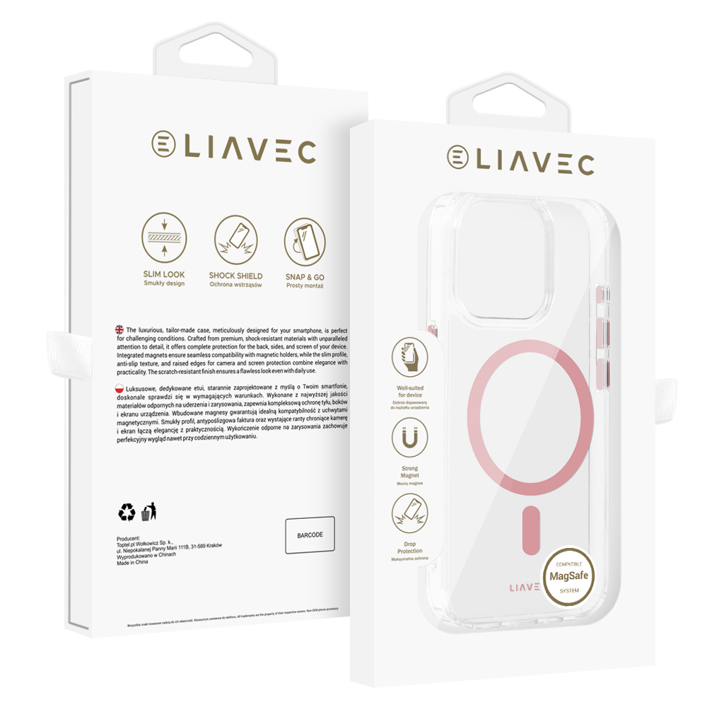 Liavec Glossy Magsafe Kirkas Suojakuori iPhone 13 Pro:lle vaaleanpunainen