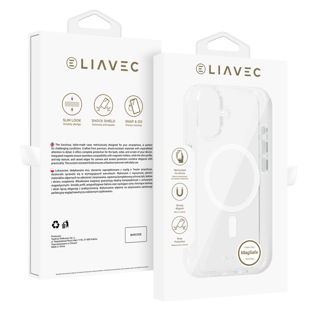 Liavec Glossy Magsafe Clear Case do Iphone 16 white
