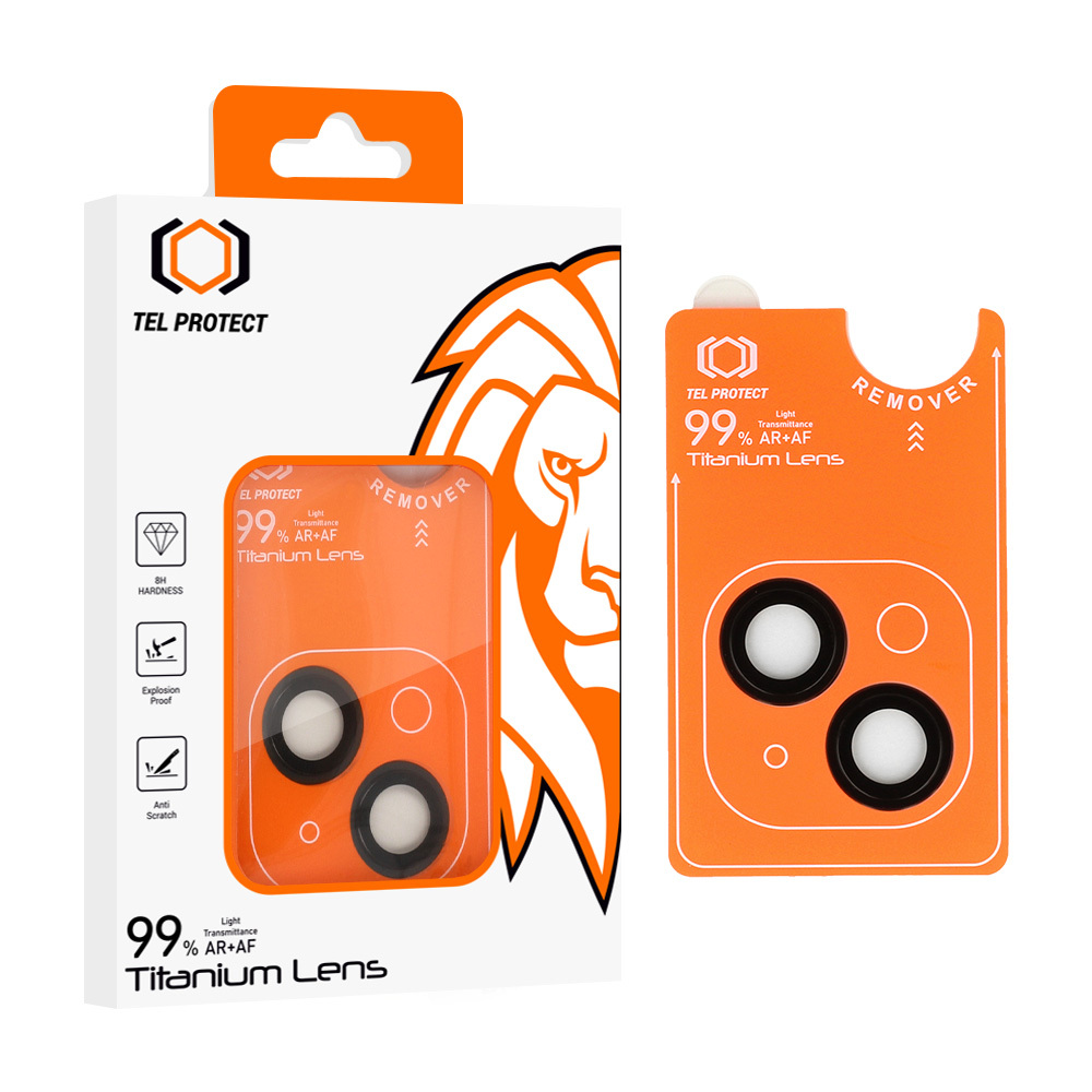 Tempered glass Tel Protect Titanium Lens 99% AR on camera for Iphone 14/14 Plus/16E/17E black (lens 2 pcs)