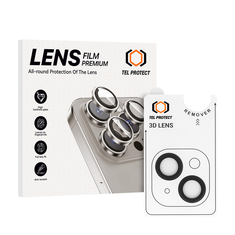 Tempered glass Tel Protect 3D Lens on camera for Iphone 14/14 Plus/16E/17E black (lens 2 pieces)