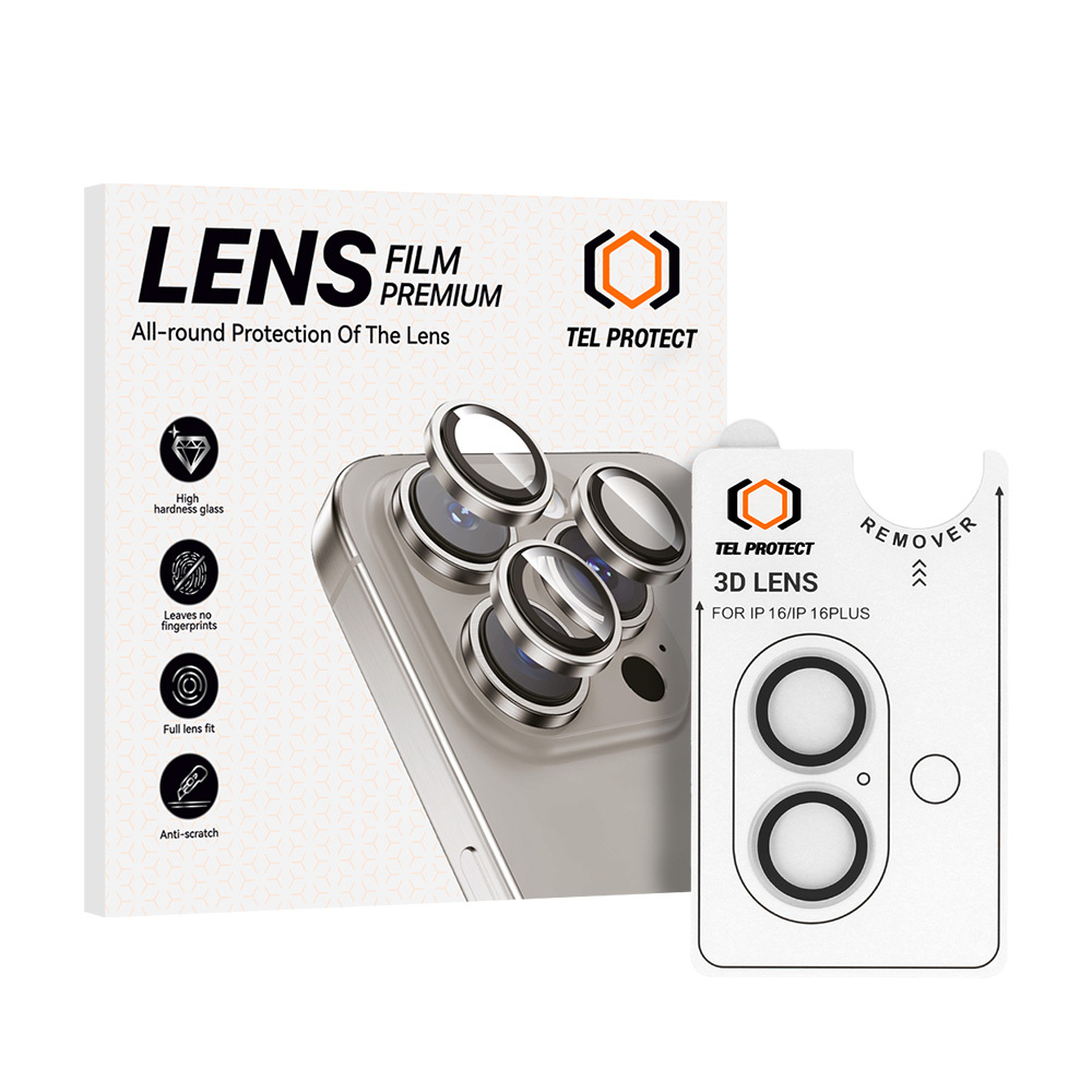 Kameran linssin suojalasi Tel Protect 3D Lens kameralle iPhone 16/16 Plus kirkas (2 kpl)