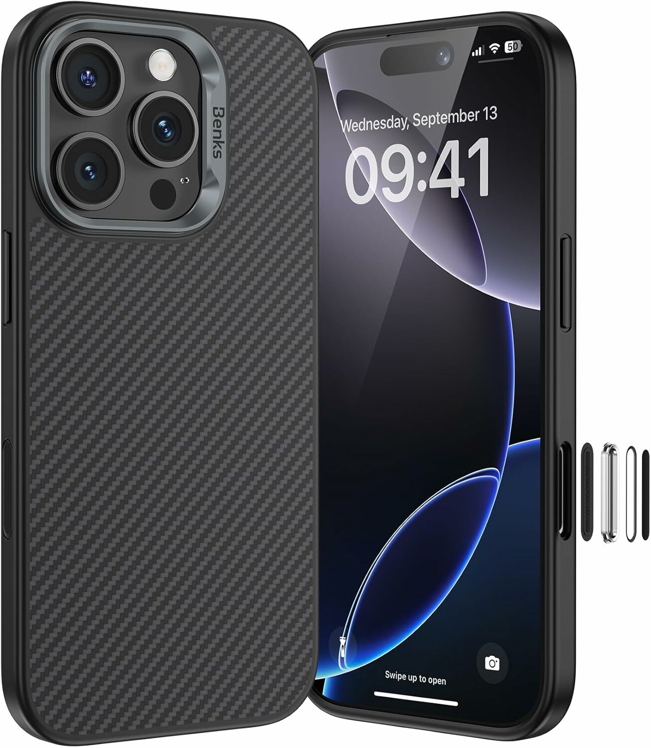 Benks Magnetic Armor Pro Kevlar Case Metal Frame 600D (D065) for Iphone 16 Pro black (Camera Control Button)