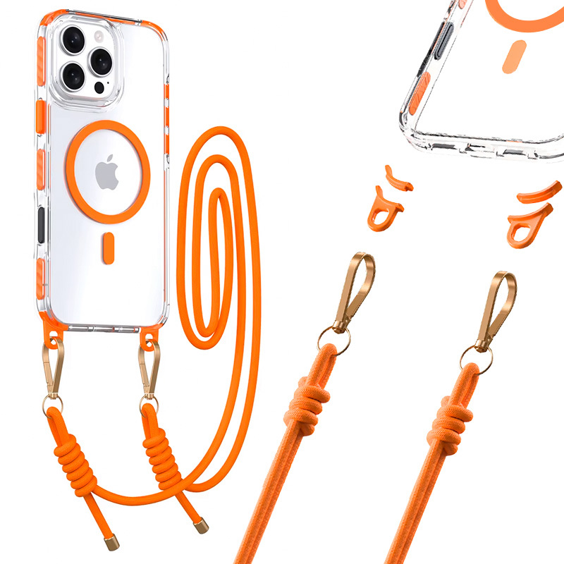 Tel Protect Strap läpinäkyvä suojakuori iPhone 16 Pro Max:lle oranssi