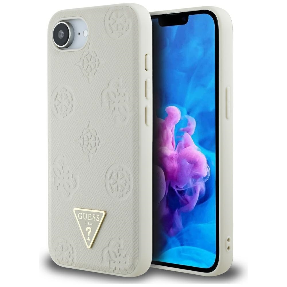 GUESS Grained Hot Stamp Peony Triangle Logo MagSafe Alkuperäinen Suojakuori iPhone 17e/16e:lle - Beige