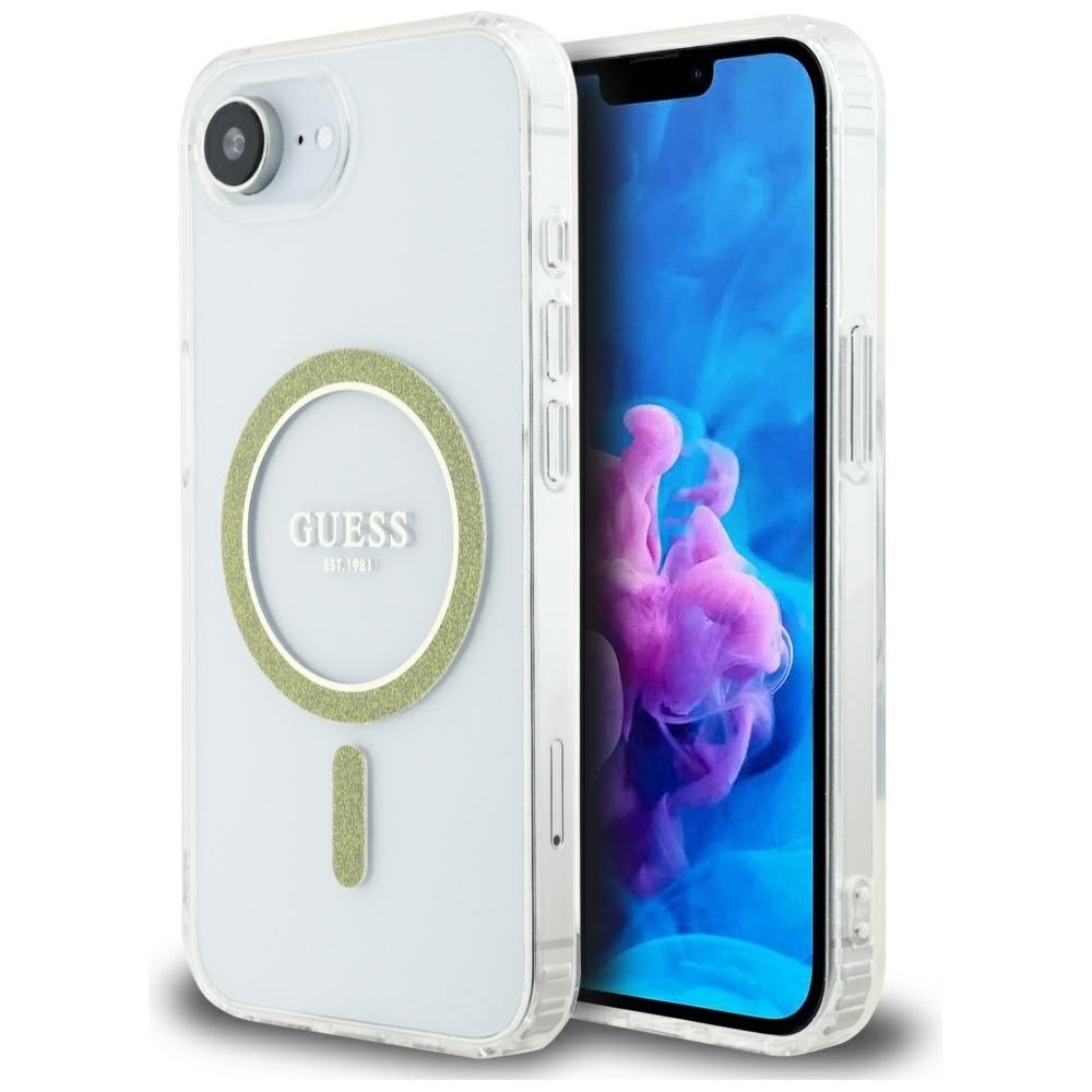 GUESS IML Glitter Circle MagSafe Alkuperäinen Suojakuori iPhone 17e/16e:lle - Läpinäkyvä