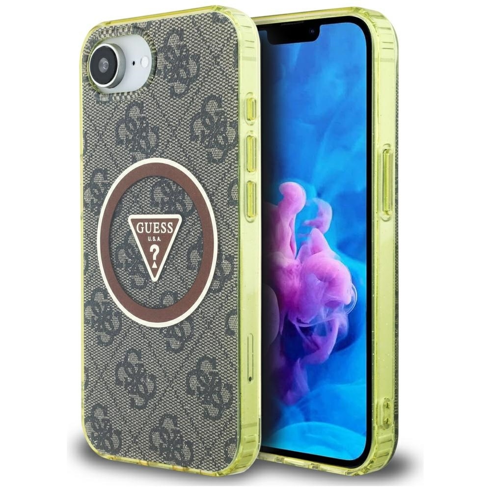 GUESS IML Metal Glitter 4G Circle Triangle MagSafe Alkuperäinen Suojakuori iPhone 17e/16e:lle - Ruskea