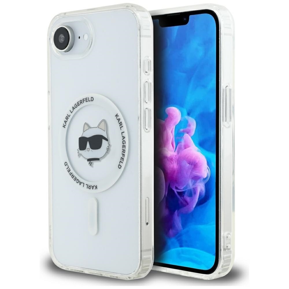 Karl Lagerfeld IML Metal Choupette Head MagSafe Alkuperäinen Pussi iPhone 17e/16e:lle - Valkoinen