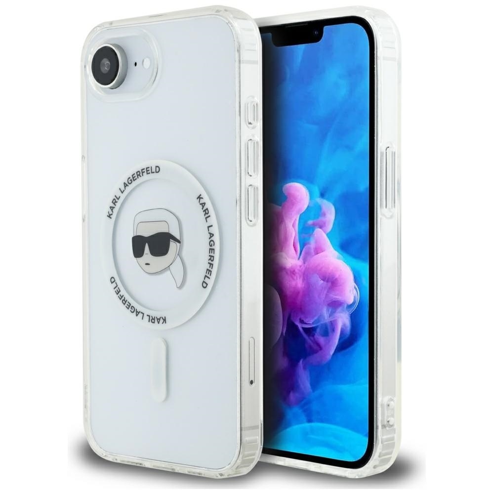 Karl Lagerfeld IML Metal Karl Head MagSafe Alkuperäinen Pussi iPhone 17e/16e:lle - Valkoinen