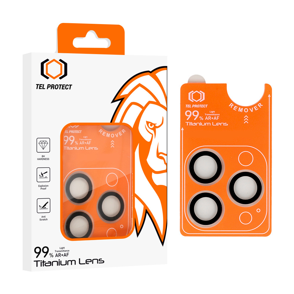 Karkaistu lasi Tel Protect Titanium Lens 99% AR kameralle iPhone 17 Pro/17 Pro Max:lle läpinäkyvä (linssiä 3 kpl)
