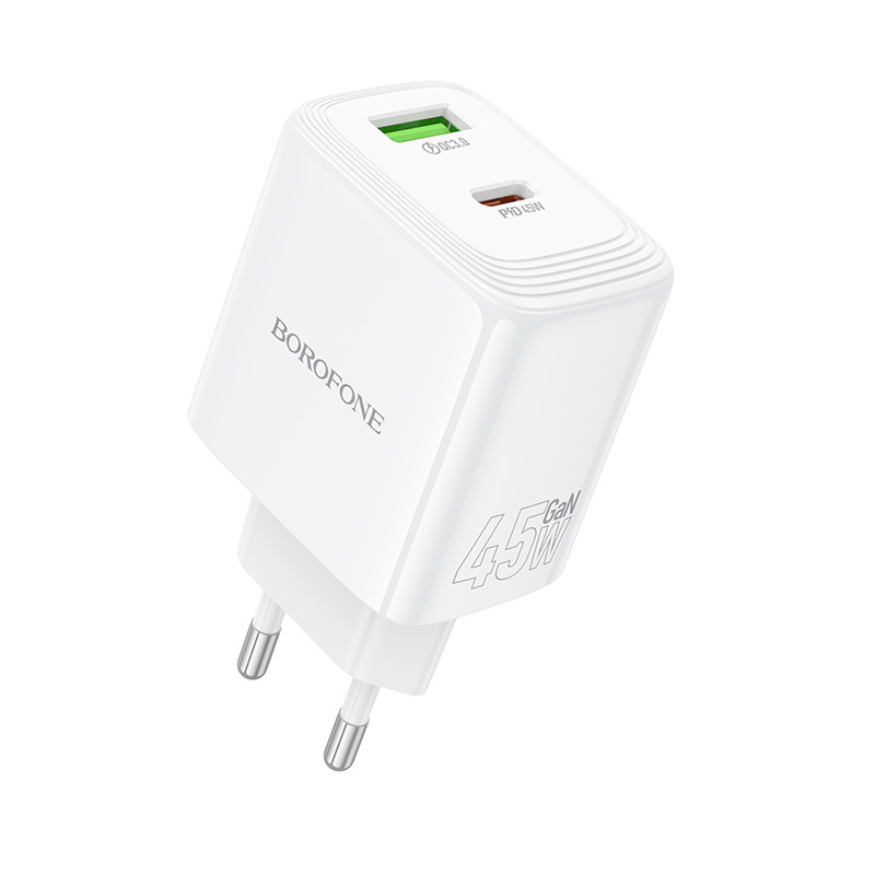 Borofone Wall charger BN30 Cargador GaN - USB + Type C - QC 3.0 PD 45W white