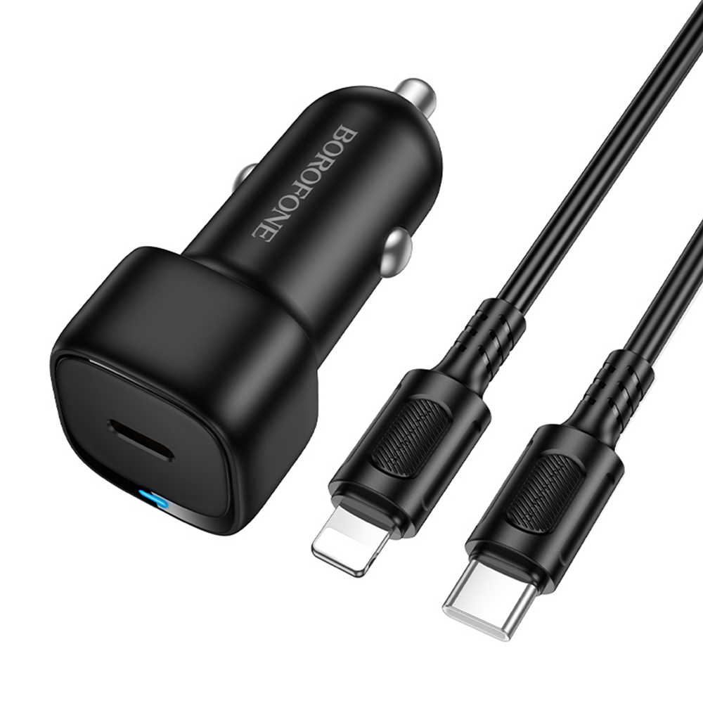 Borofone BZ34A Cloud -autolaturi - Type C - PD 20W ja Type C - Lightning -kaapeli, musta