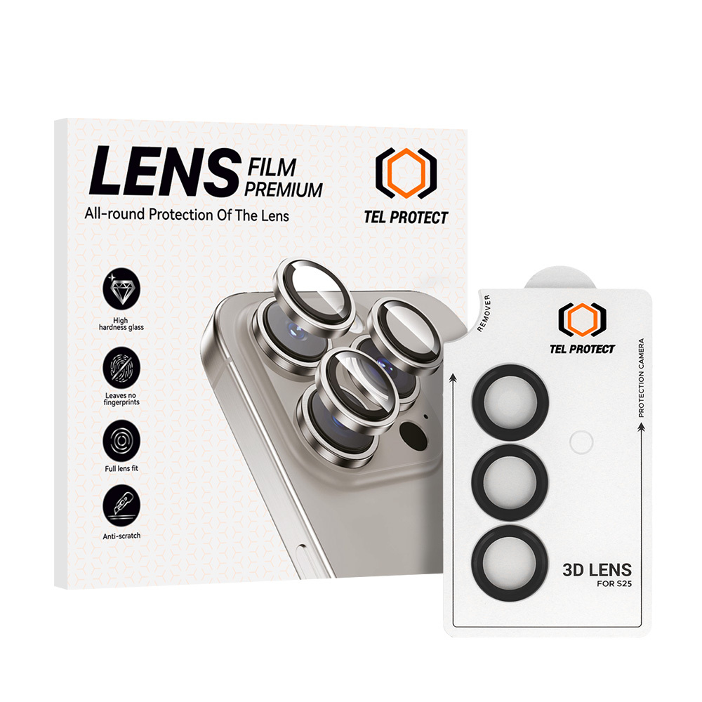 Karkaistu lasi Tel Protect 3D Lens kameralle Samsung Galaxy S26 Plus musta (linssi 3 kpl)