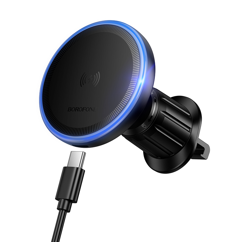 Borofone BH224 Flash -autopidike magneettinen induktiolatauksella tuuletusritilään, musta