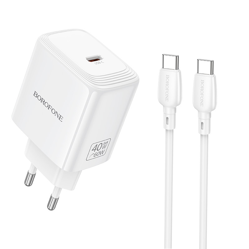 Borofone verkkolaturi BN33 Fuente GaN Type C - QC3.0 PD 40W ja Type C - Type C -kaapeli valkoinen