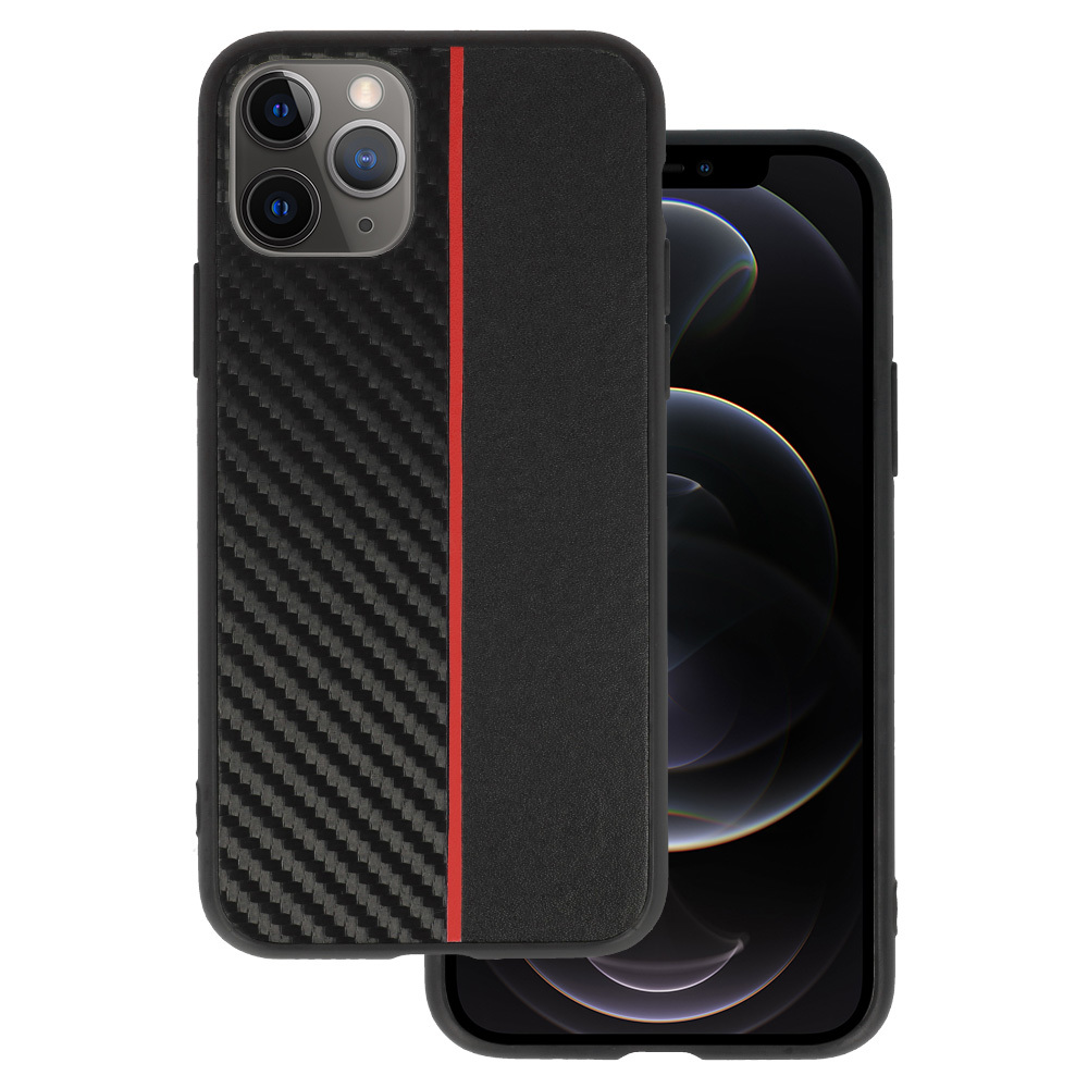 Tel Protect CARBON Suojakuori iPhone 11 Pro:lle musta punaisella raidalla