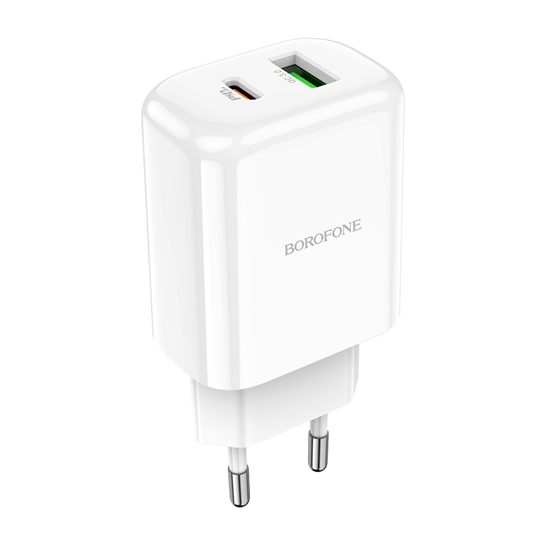 Borofone BN4 Potential USB+Type-C QC 3.0 PD 2.0 20W seinälaturi, valkoinen