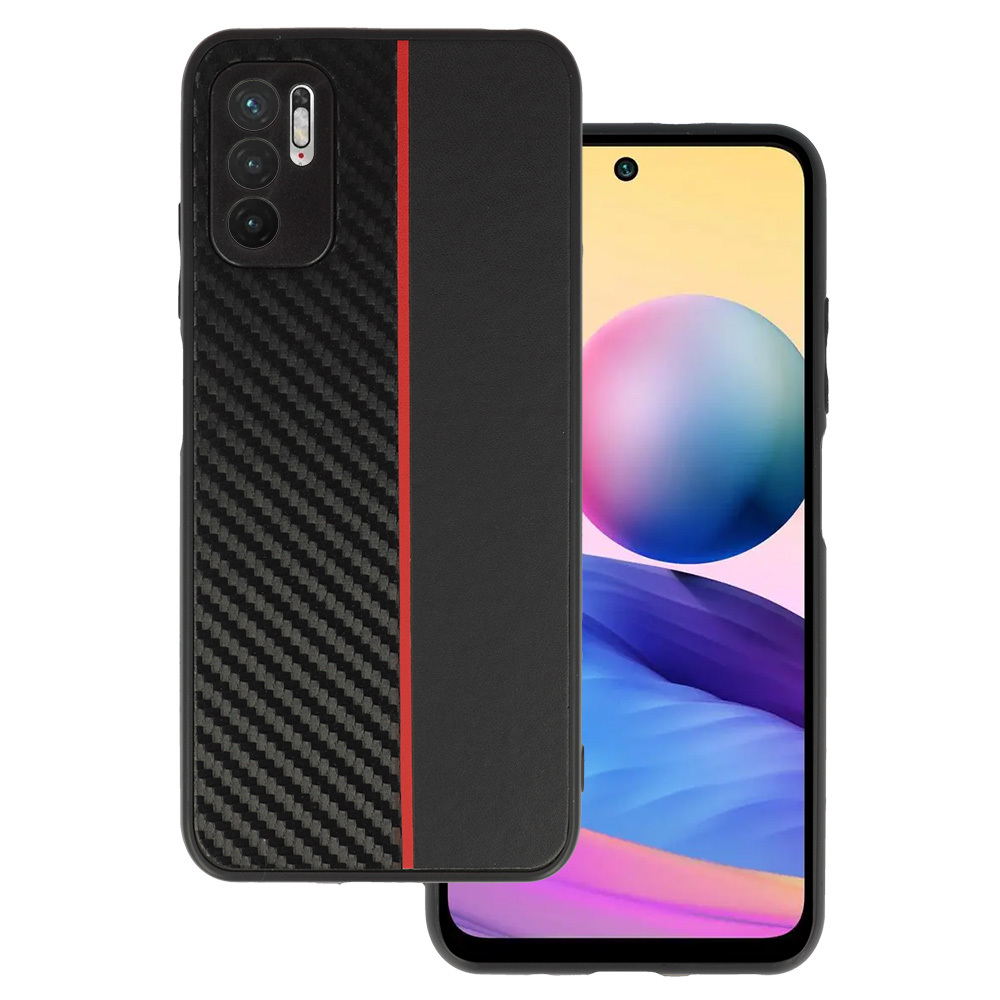 Tel Protect CARBON Suojakuori Xiaomi Redmi Note 10 5G:lle musta punaisella raidalla