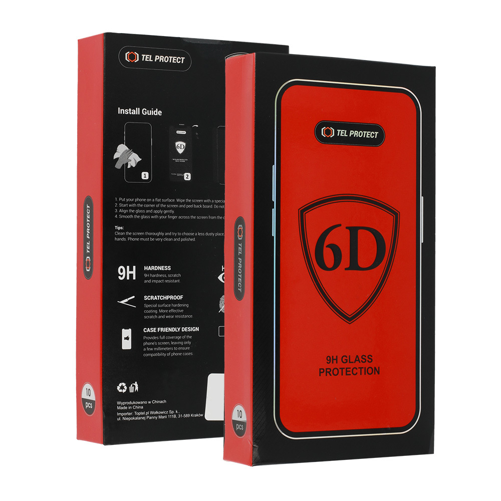 Tel Protect Full Glue 6D Karkaistu lasi iPhone 13 Mini:lle musta - 10 kpl pakkaus