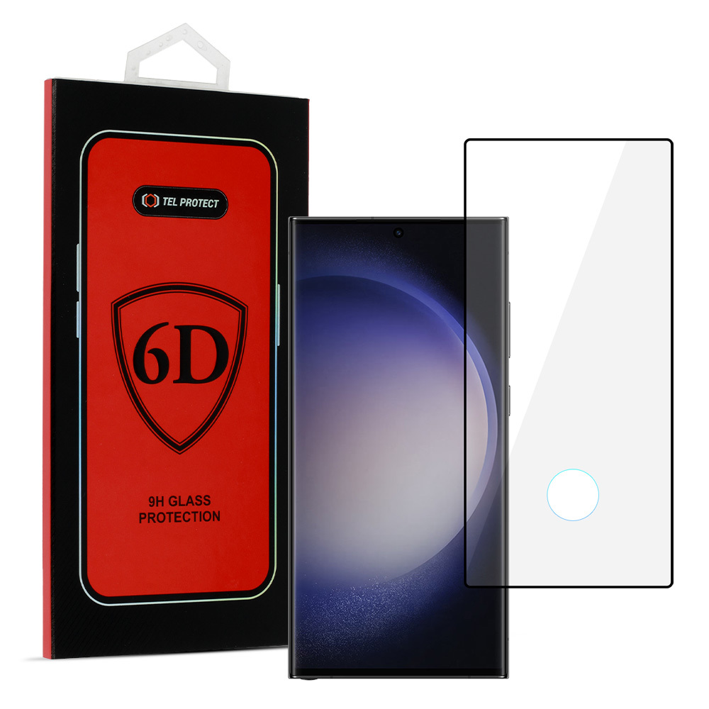 Tel Protect Full Glue 6D Karkaistu lasi SAMSUNG GALAXY S23 ULTRA:lle musta (sormenjälkitunnistuksella)