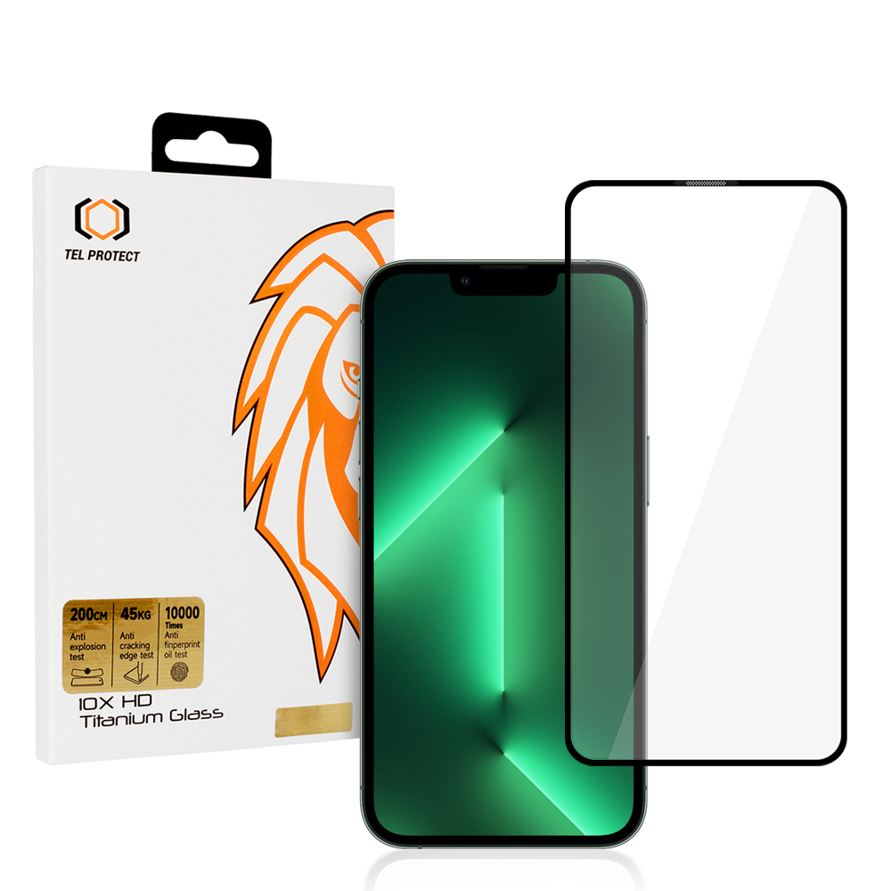 Karkaistu lasi Tel Protect 10X HD Titanium iPhone 13/13 Pro/16E/17E:lle