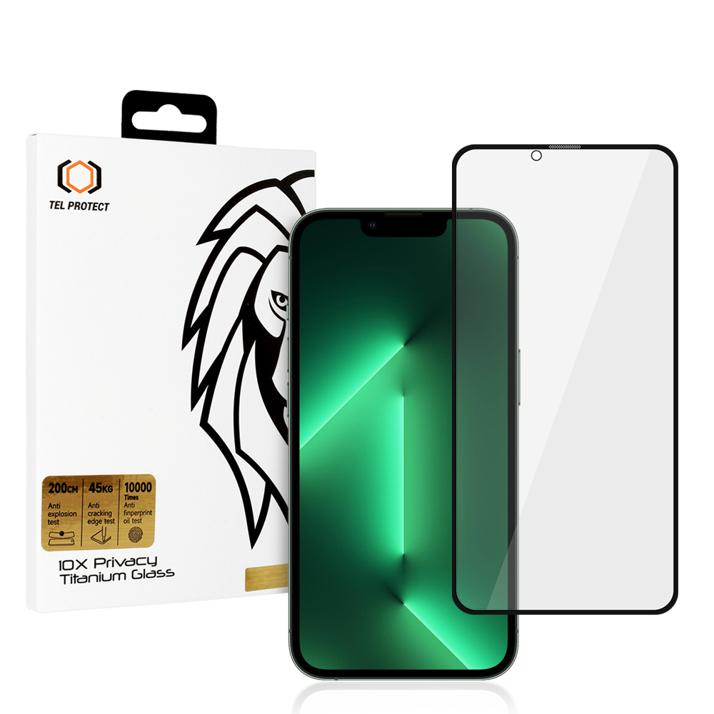 Karkaistu lasi Tel Protect 10X Privacy Titanium iPhone 13/13 Pro/16E/17E:lle