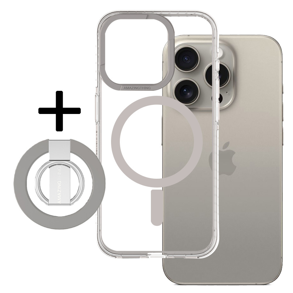 Amazing Thing Titan Pro Mag Ring Grip Suojakuori 10FT IP156.1PTRGY iPhone 15 Pro:lle titaani