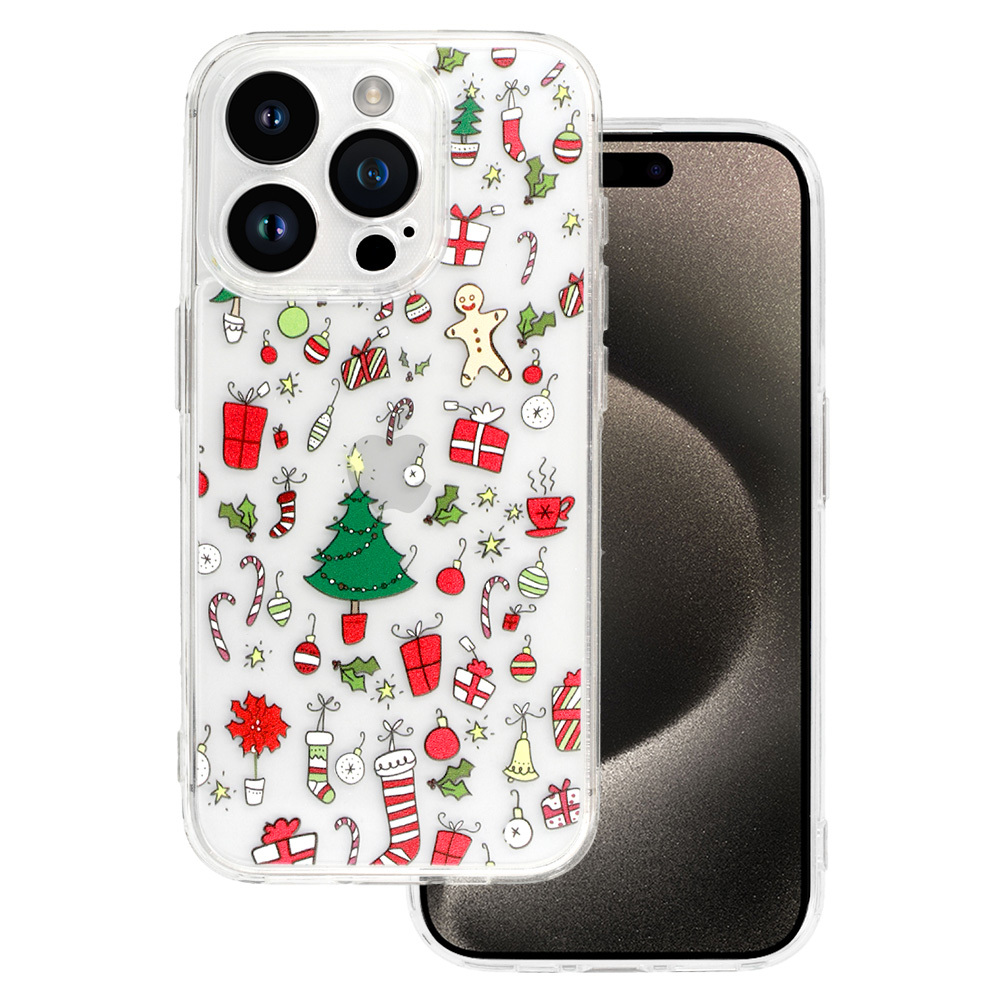 TEL PROTECT Joulu läpinäkyvä Suojakuori iPhone 16 Pro Max:lle Design 2