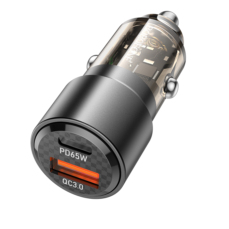 Autolaturi Borofone BZ20A Smart USB-A/USB-C QC3.0 PD 83W läpinäkyvä musta