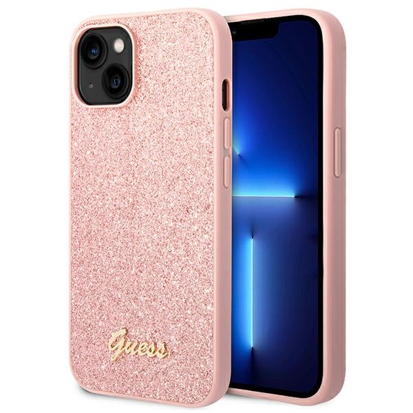Guess iPhone 14 Plus 6,7" vaaleanpunainen kovakuori Glitter Script