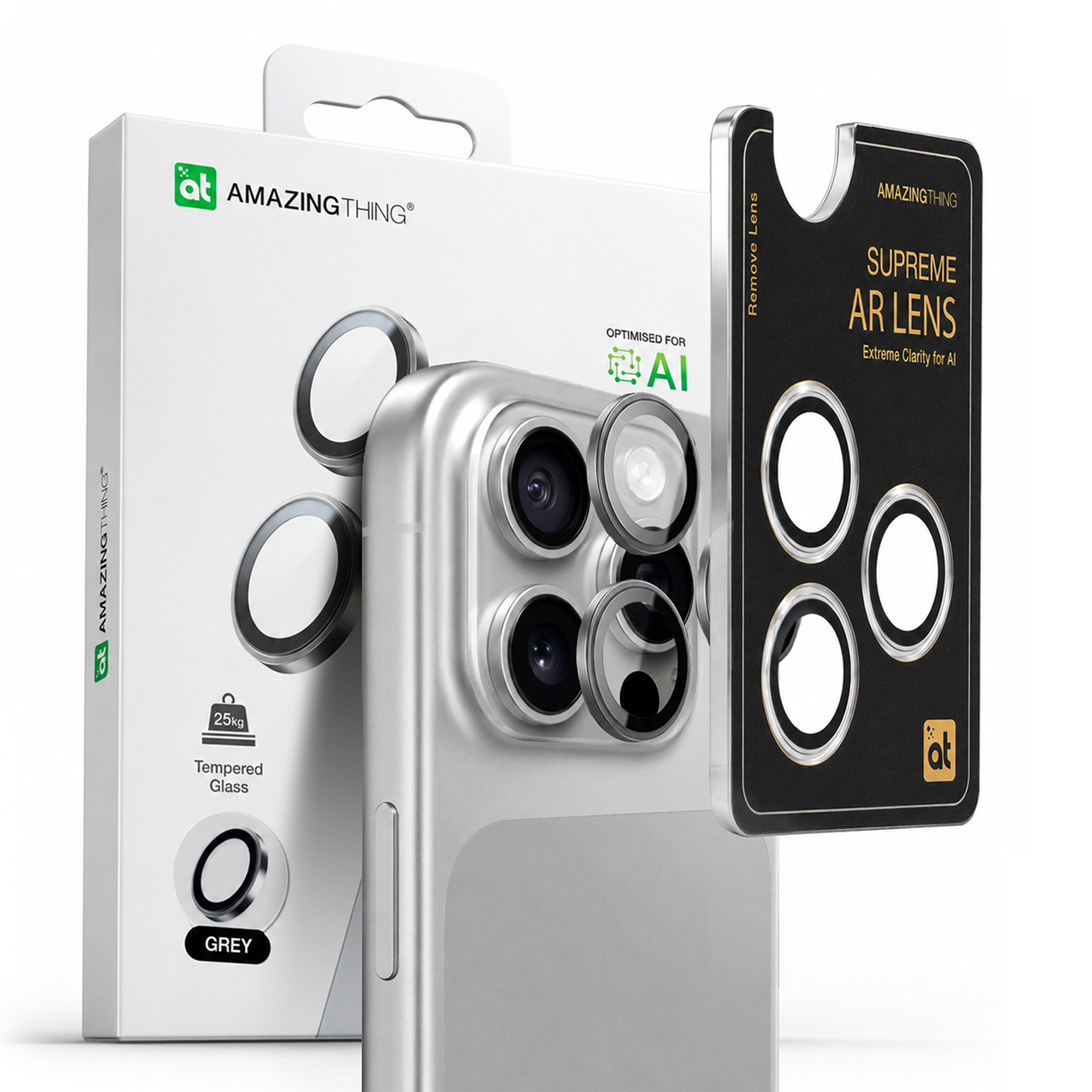 AmazingThing AR Aluminum 3 Lens Glass with Camera Lens Frame for iPhone 16 Pro / 16 Pro Max - Gray